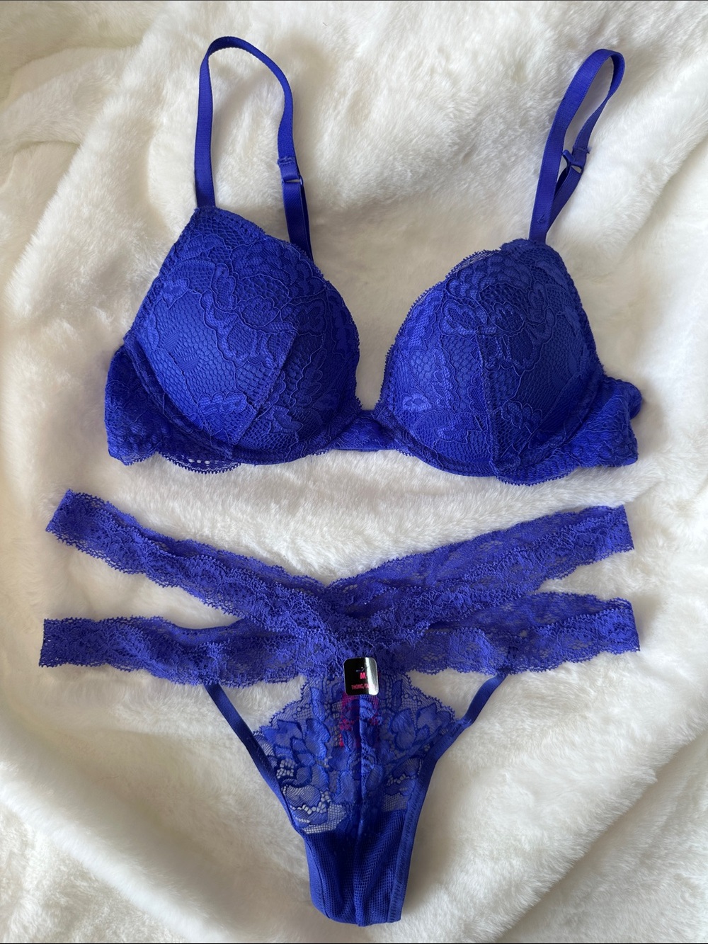La SENZA Royal Blue Lace Bra and Strappy Thong Set